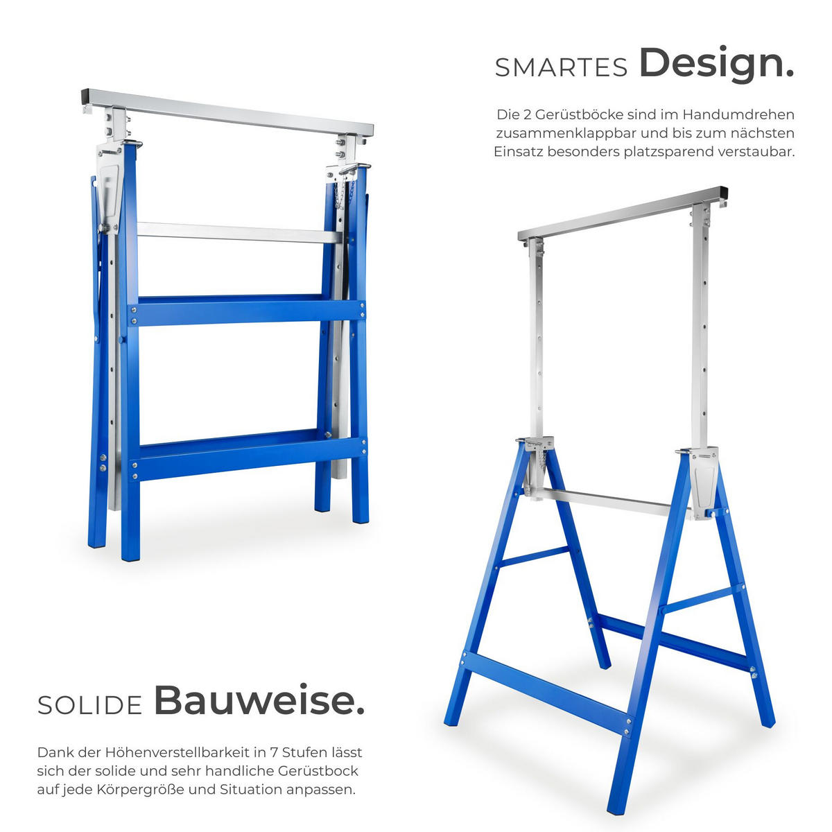 GERÜSTBOCK 2er Set, mit Sicherheitsspinden, blau - Blau, Metall (68.5/56.5/79.5cm) - tectake