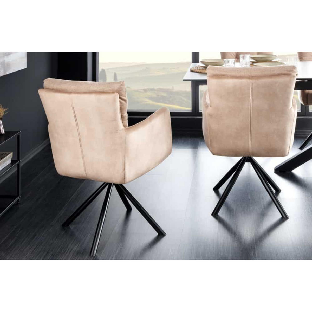 STUHL BIG GEORGE Samt Champagner, Beige - Champagner/Schwarz, Textil/Metall (58/90/68cm) - riess-ambiente