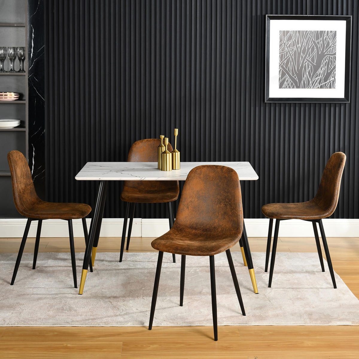 ESSTISCH SET weiß und braun - Braun/Weiß, Holzwerkstoff/Metall (70/75/110cm) - Urban Meuble