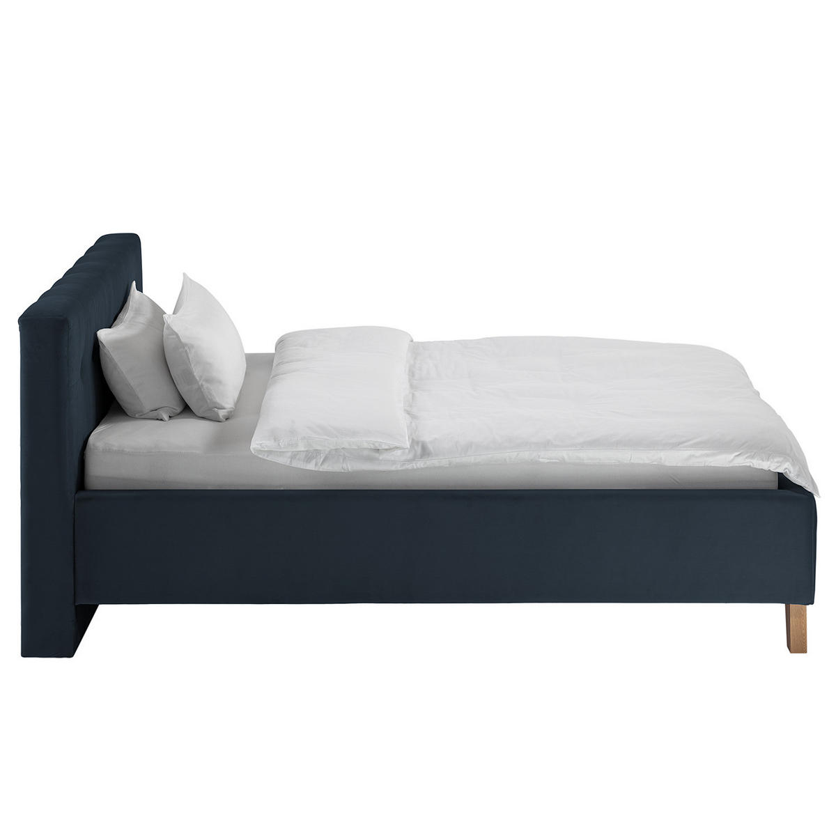 POLSTERBETT - Samt - Dunkelblau, Holz/Textil (140/200cm) - home24