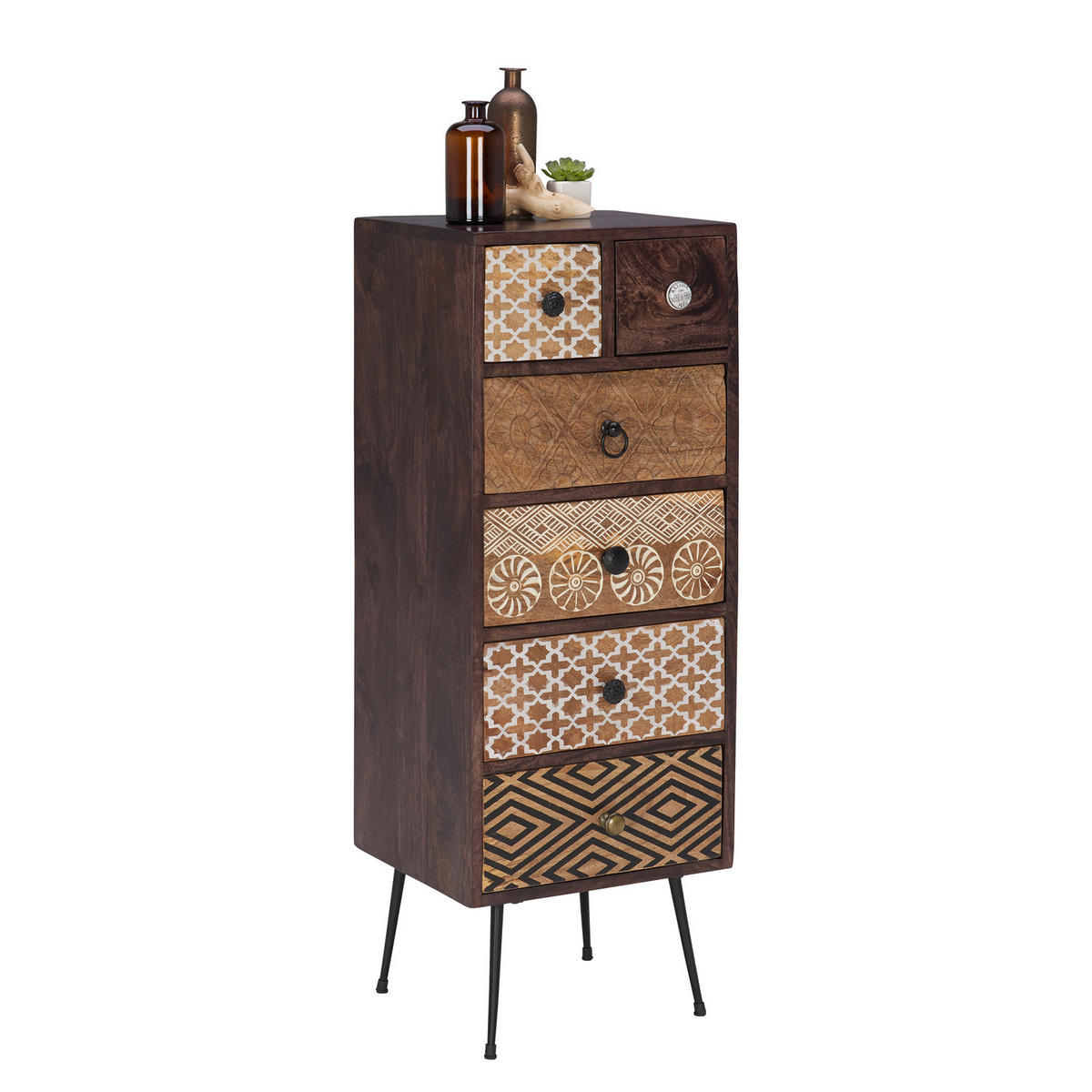 MASSIVE KOMMODE - Beige / Mango - Schwarz/Braun, Holz/Metall (40/108/35cm) - home24