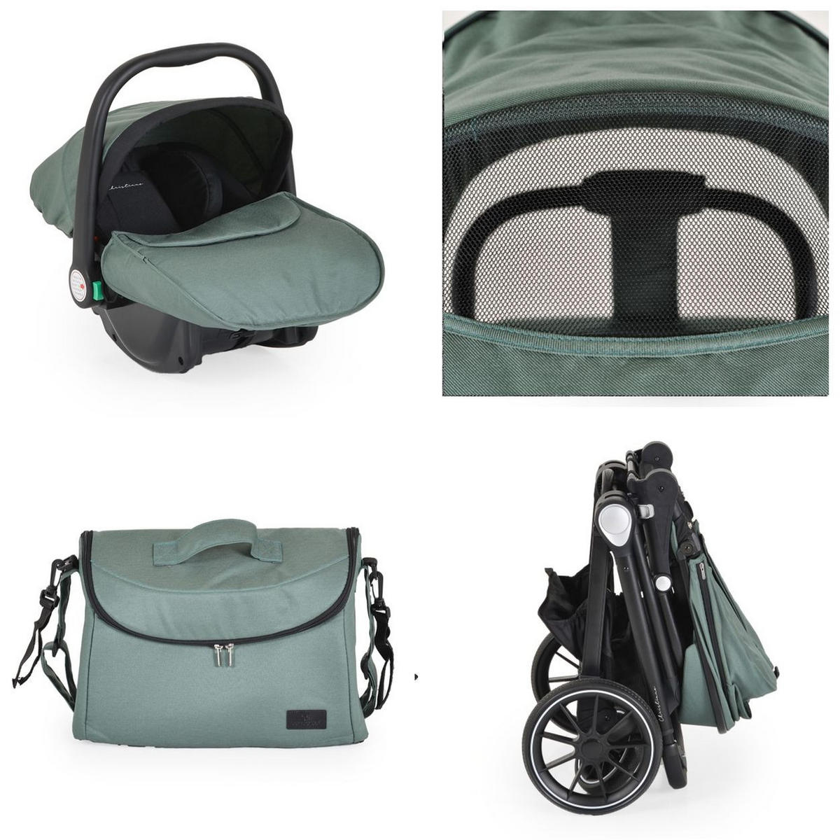KOMBIKINDERWAGEN Christiano 3 in 1 grün Babywanne Babyschale klappbar Tasche - Grün, Metall (80/61/104cm) - Cangaroo