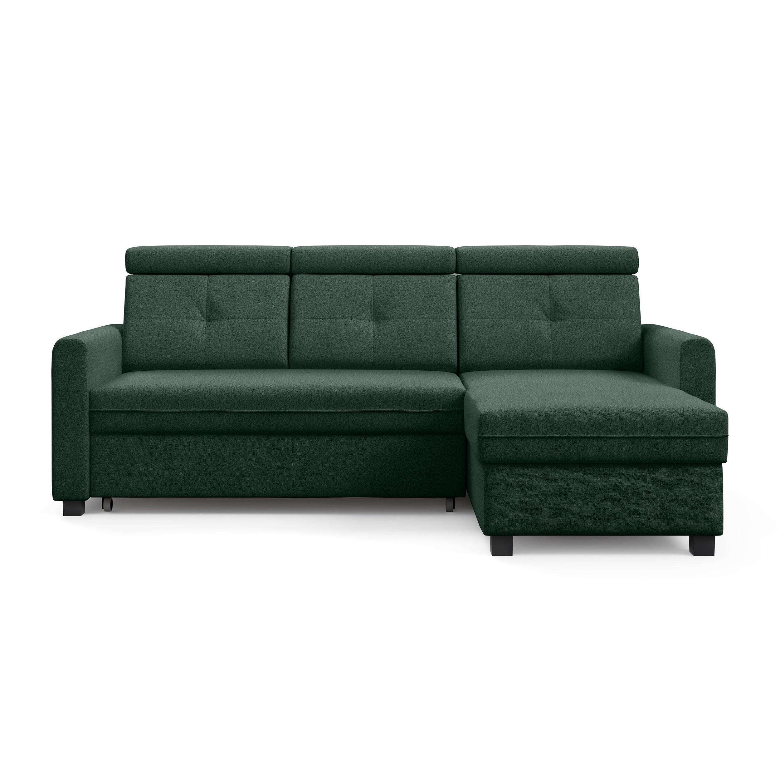 ECKSCHLAFSOFA Milano, Dunkelgrün, rechts - Dunkelgrün/Schwarz, Textil (217/166cm) - Beautysofa