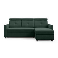 ECKSCHLAFSOFA Milano, Dunkelgrün, rechts - Dunkelgrün/Schwarz, Textil (217/166cm) - Beautysofa