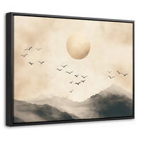 LEINWAND Bilder mit Rahmen - Landschaft - Japandi - Vogel - 40x30 - Beige, Textil (40/30cm) - MuchoWow