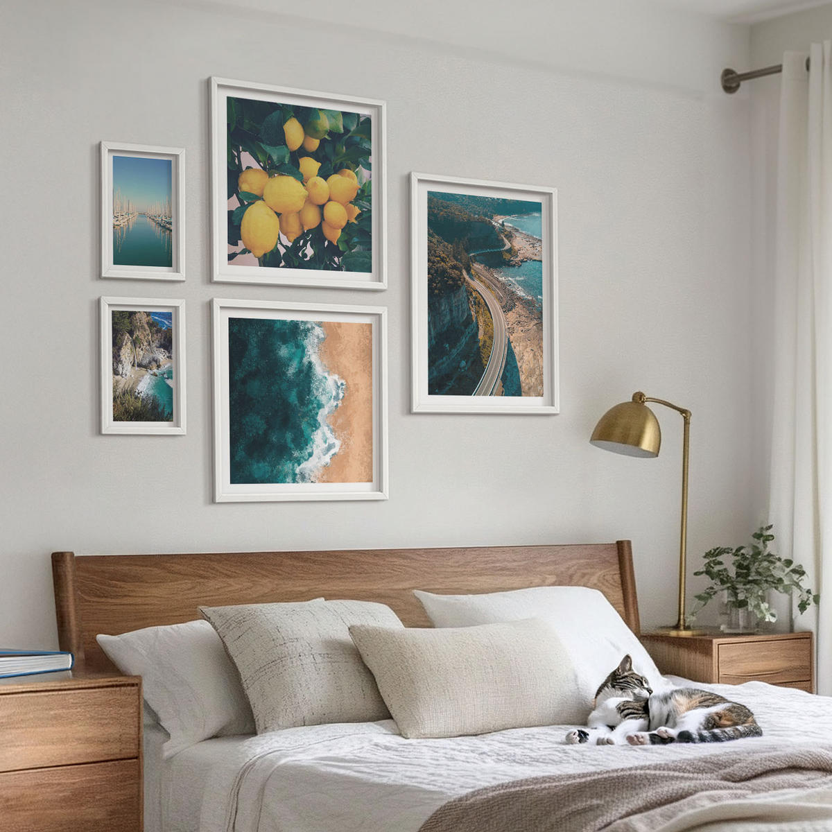 WANDBILDER 5er-Set - 50x50 cm & 20x30 cm & 40x60 cm Weißer Rahmen - Straßen am Meer, ein Meer aus Zitronen - Weiß, Kunststoff (40/60cm) - ArtPrintCave