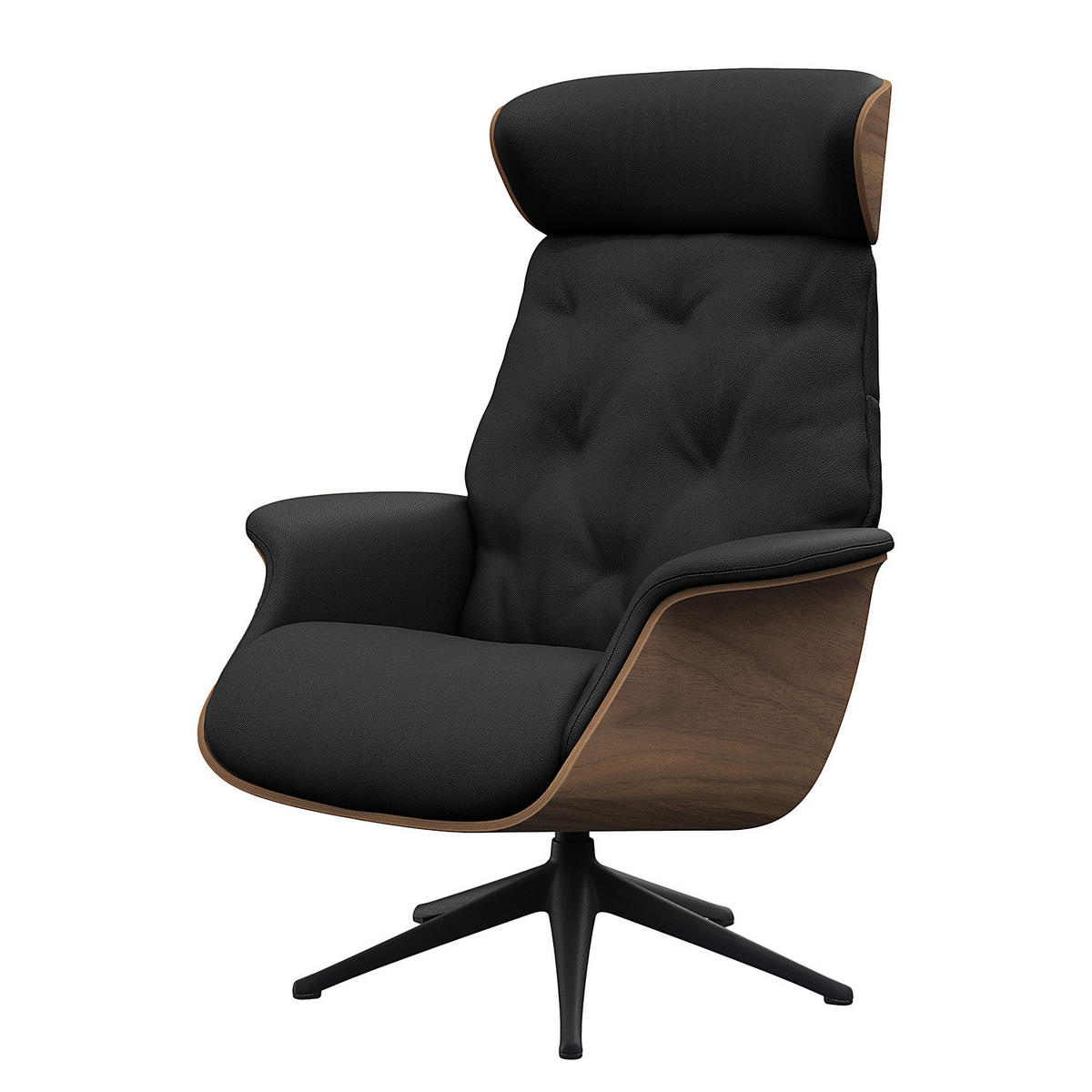 RELAXSESSEL - Echtleder - Schwarz, Leder/Metall (83/118/83cm) - home24