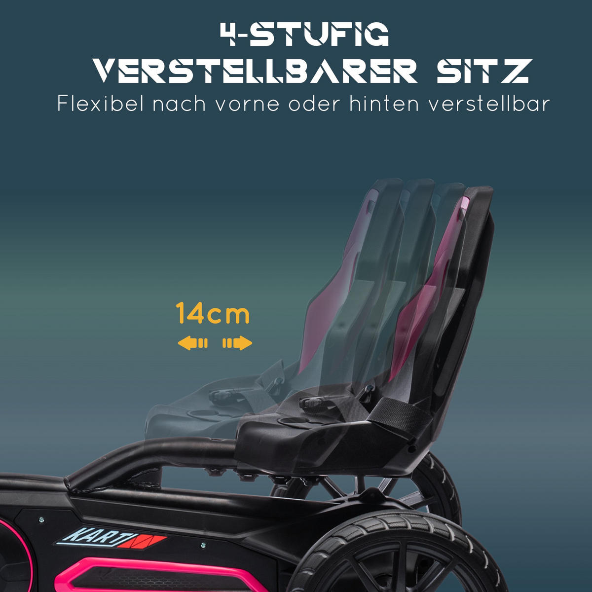KINDER GO KART TRETAUTO, Rosa, Kunststoff, Metall - Rosa, Metall (100/58/58.5cm) - HOMCOM