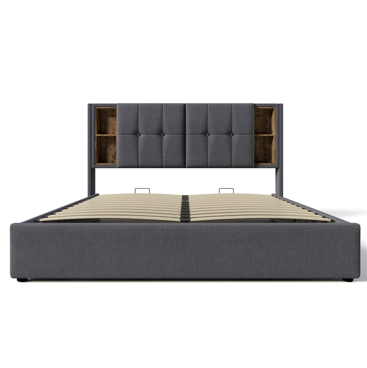 ČALÚNENÁ posteľ z bavlny 140x200 cm sivá s bezdrôtovým nabíjaním, USB a USB-C, úložným priestorom - sivá, textil (140/200cm) - Modfu