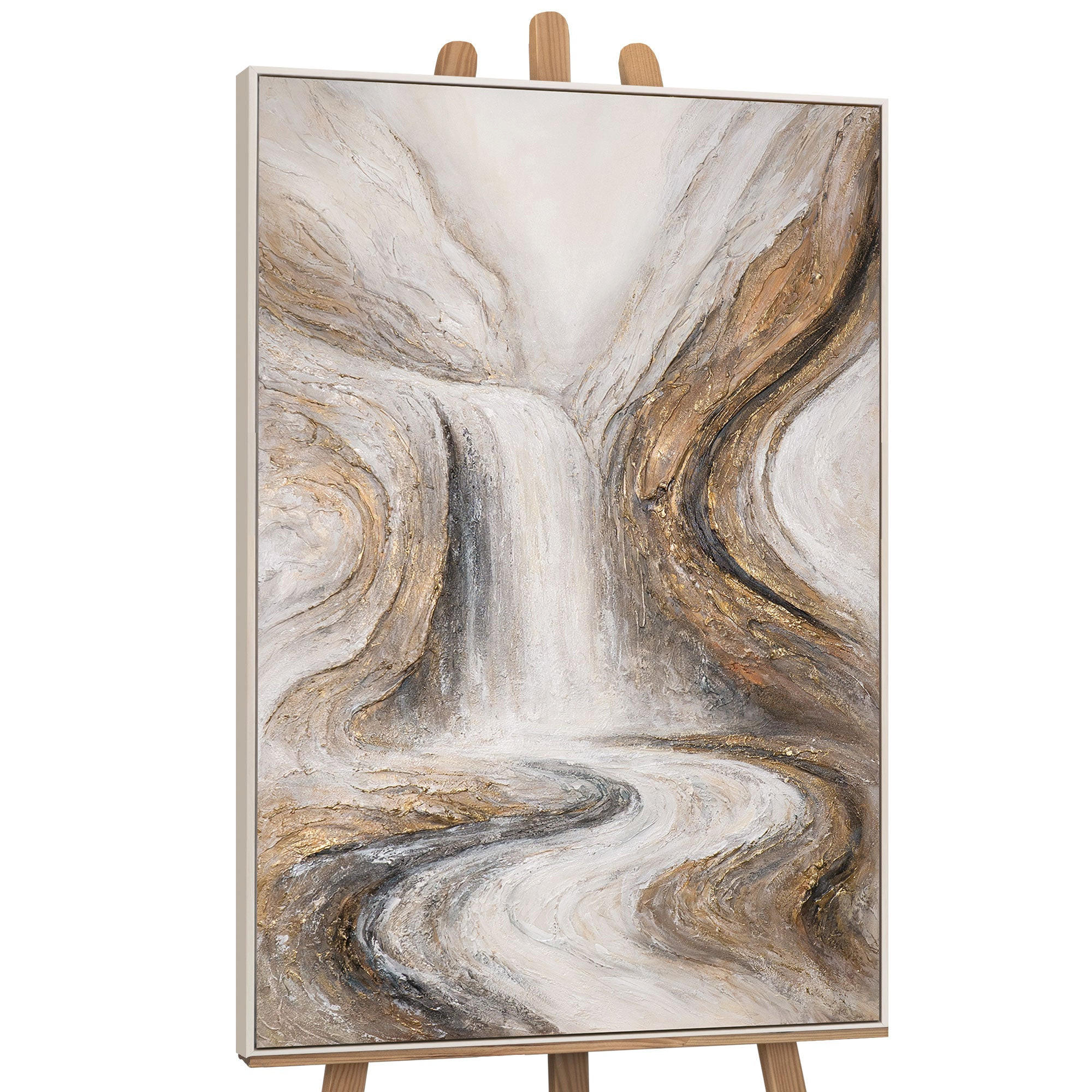 GEMÄLDE Wasserfall der Träume Schattenfugenrahmen Beige 140x100 cm - Beige, Holz (140/100cm) - YS-art gallery