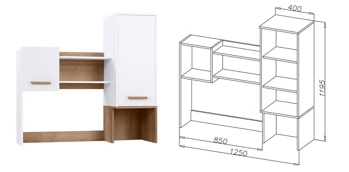 KLEIDERSCHRANK SCHREIBTISCH GRANT MINI WEIß+RIVIERA EICHE 200/195/54 - Weiß, Holzwerkstoff (200/195/54cm) - Marmex Möbel