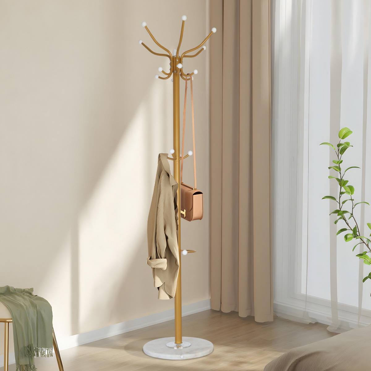 GARDEROBENSTÄNDER - Goldfarben/Weiß, Stein/Metall (36.5/176.5/36.5cm) - Relaxdays