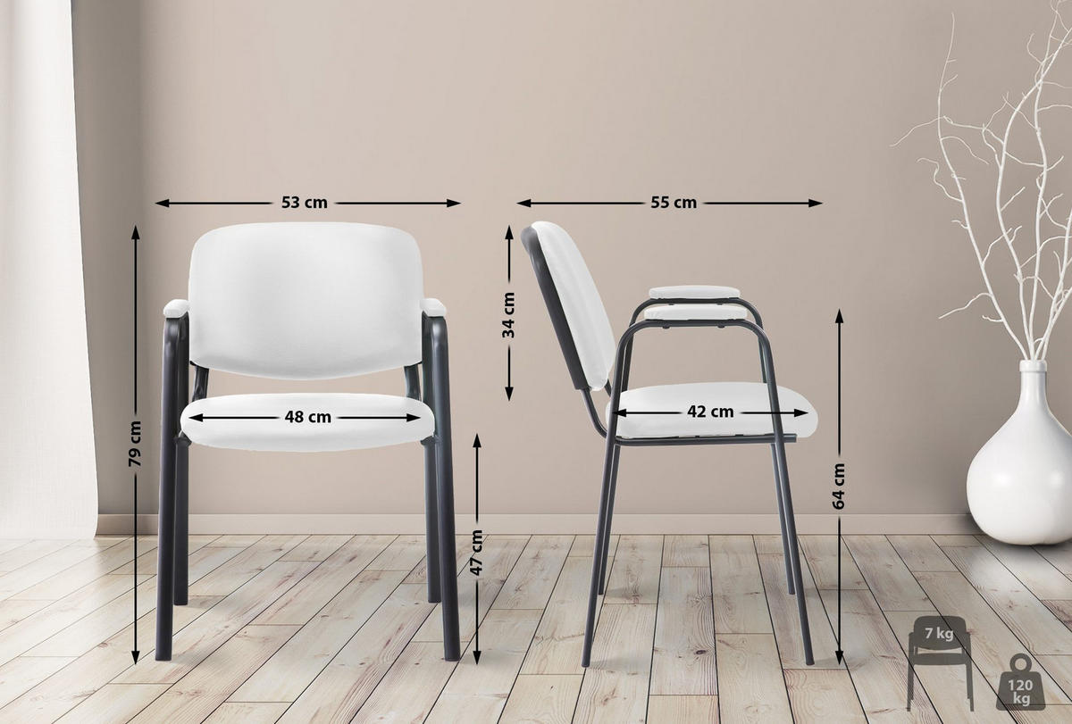 BESUCHERSTUHL Lederlook weiß - Schwarz/Weiß, Textil/Metall (53/79/55cm) - CLP