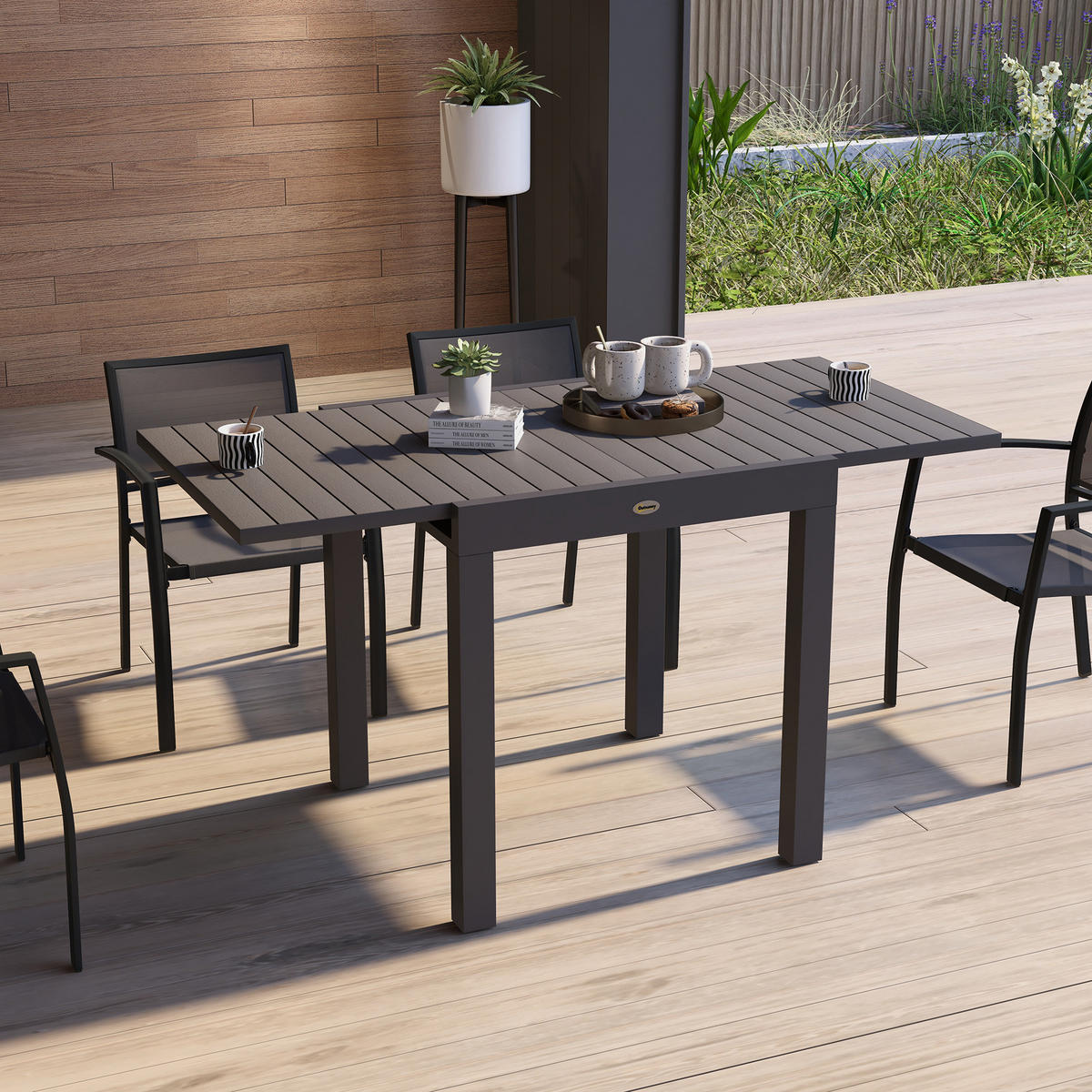 GARTENTISCH, Grau, Aluminium - Grau, Metall (162/80/75cm) - Outsunny