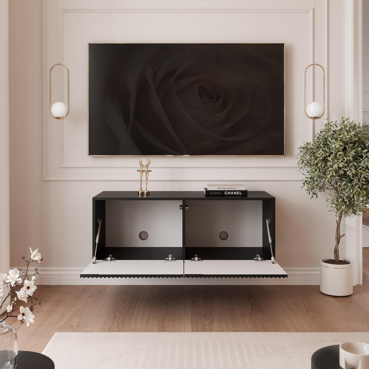 TV-LOWBOARD ANGEL Schwarz hängend mit LED-Beleuchtung 100 cm - Schwarz, Holzwerkstoff (100/36/40cm) - Idohome