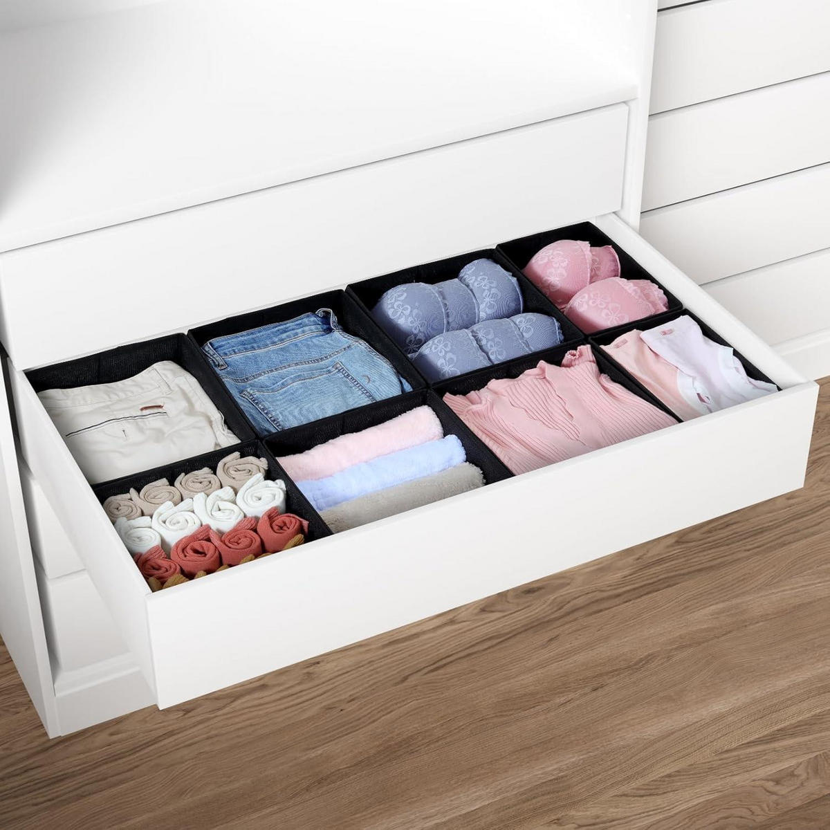 SCHUBLADEN Organizer 8er Set für PAX Kleiderschrank 100x58 cm Schwarz - Schwarz, Textil (24/11/26cm)