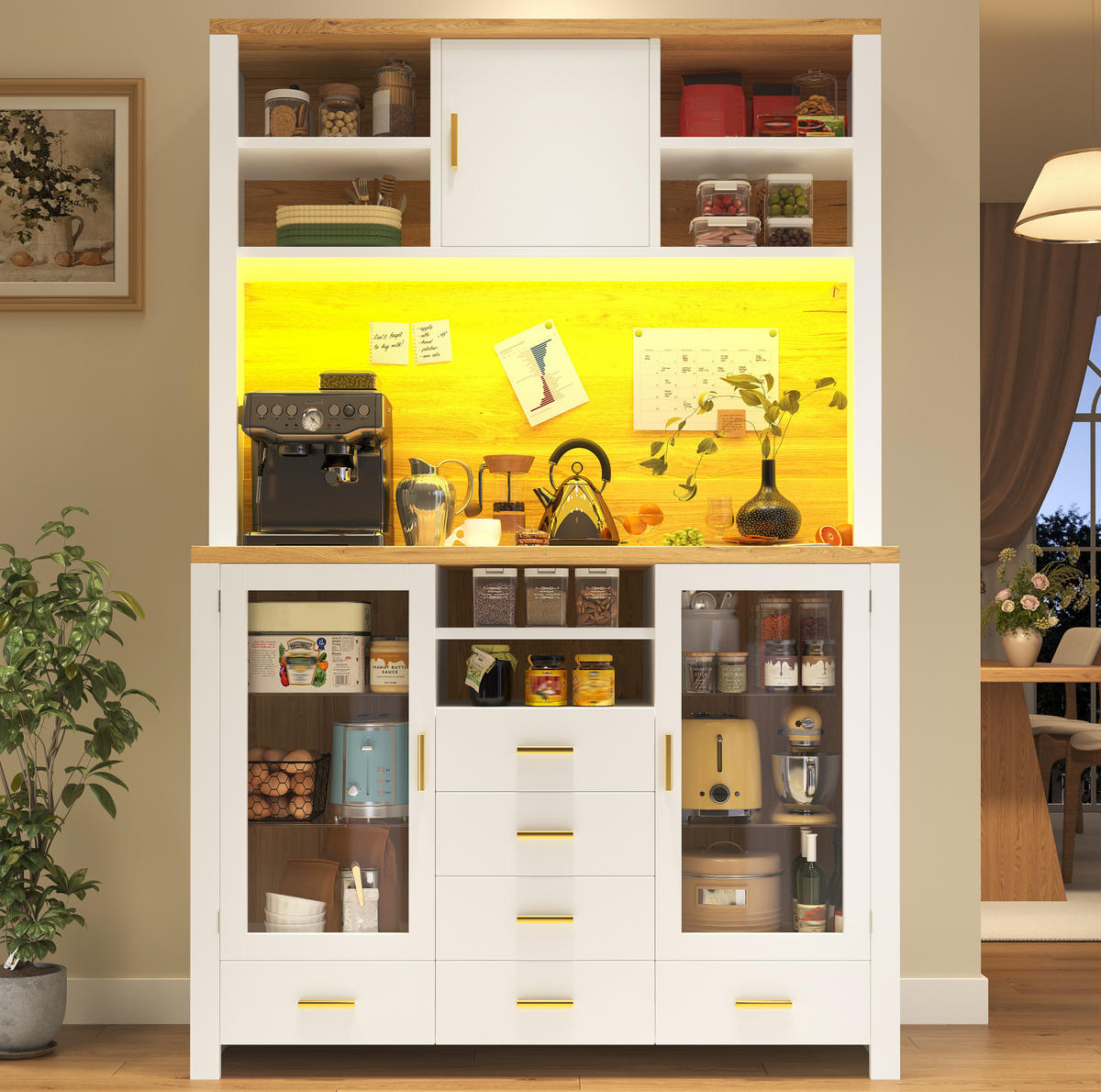 BUFFETSCHRANK mit LED-Lichtleiste 120 x 40 x 188 cm Weiß Holzoptik - Weiß, Glas (40/188/120cm) - Meubliv