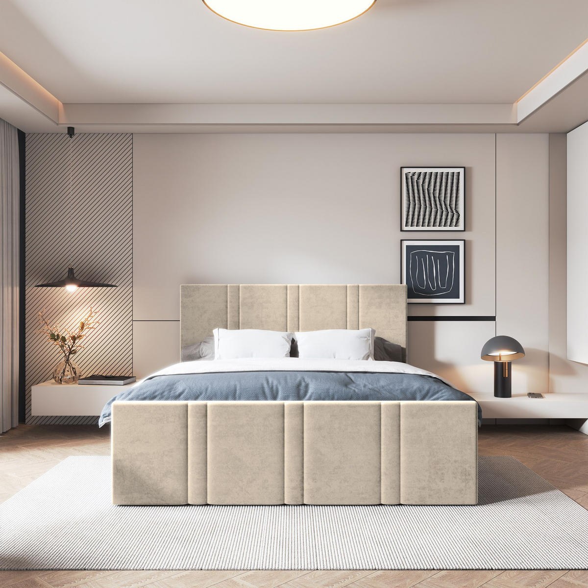 POSTEL BOXSPRING COMOZA 180x200 cm, s matrací a úložným prostorem, béžová - béžová, kompozitní dřevo/textil (180/200cm) - MASSENO