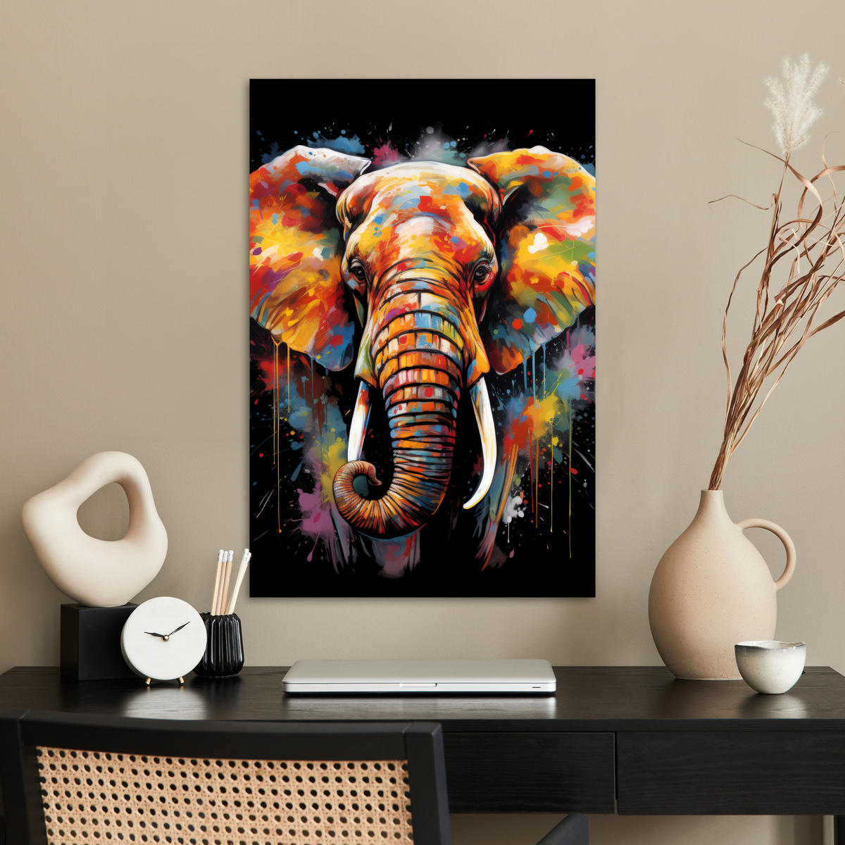 POSTER Elefant - Graffiti - Schwarz - Tiere - Farben 40x60 cm - Schwarz, Papier (40/60/0.1cm) - MuchoWow