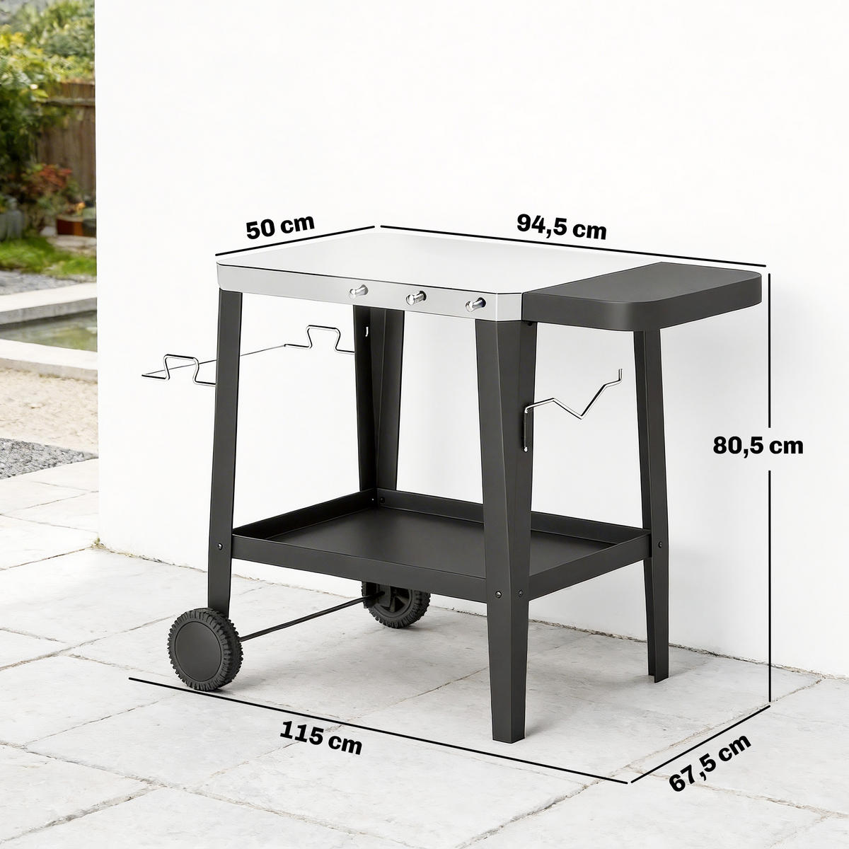 GRILLWAGEN Edelstahl Metall Schwarz - Schwarz, Metall (67.5/80.5/115cm) - Outsunny