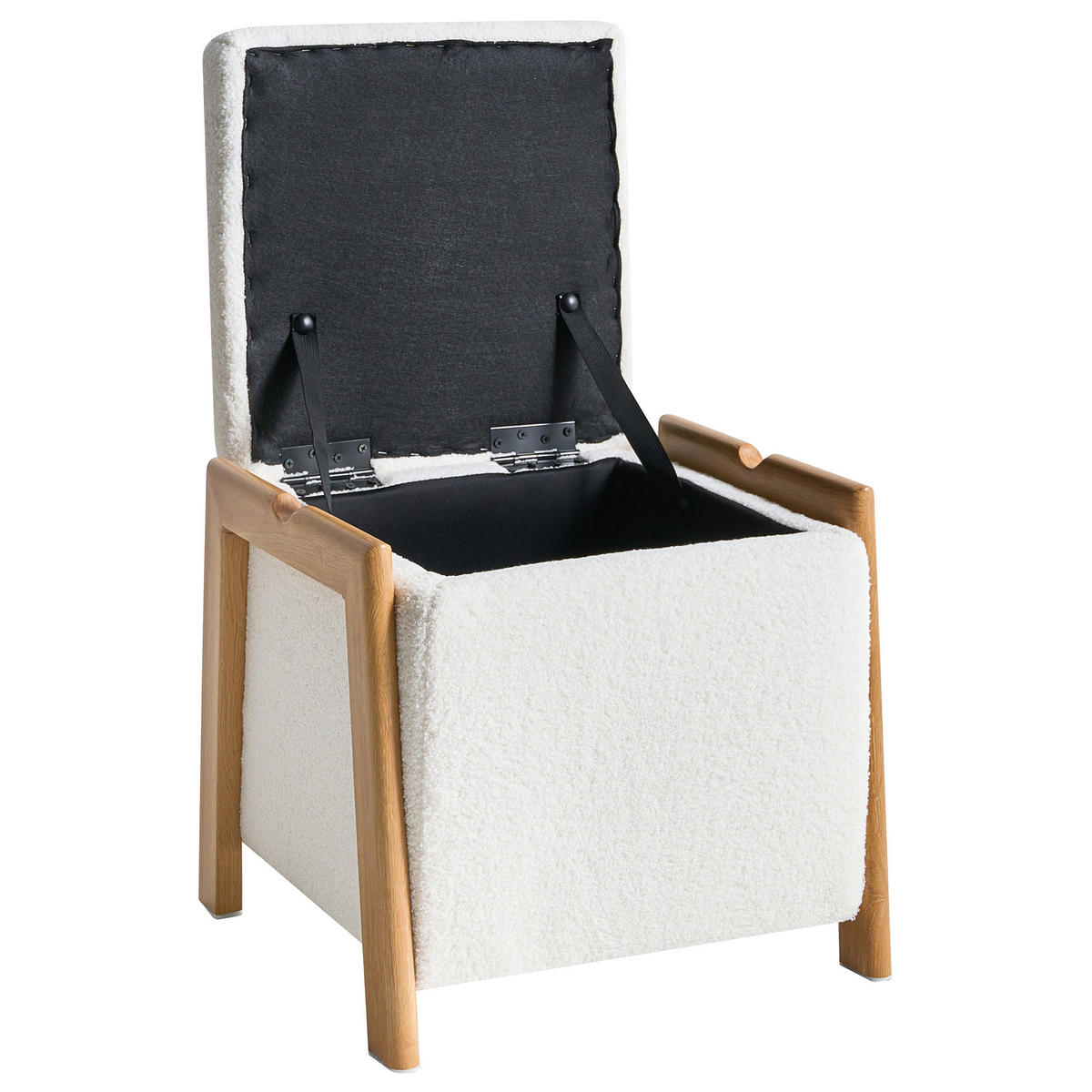 POUF cu spațiu de depozitare bouclé 45 cm alb Edland - alb, material textil (45/44/43cm) - Beliani