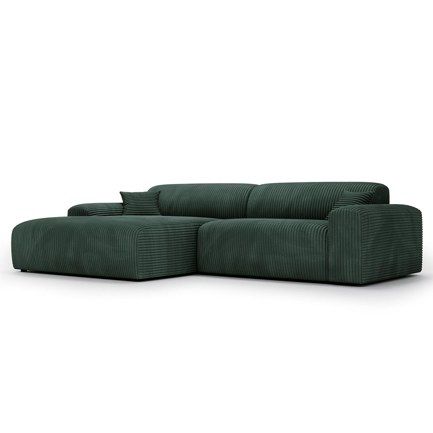 ECKSOFA mit Longchair - Cord - Schwarz/Grün, Kunststoff/Textil (284/178cm) - home24