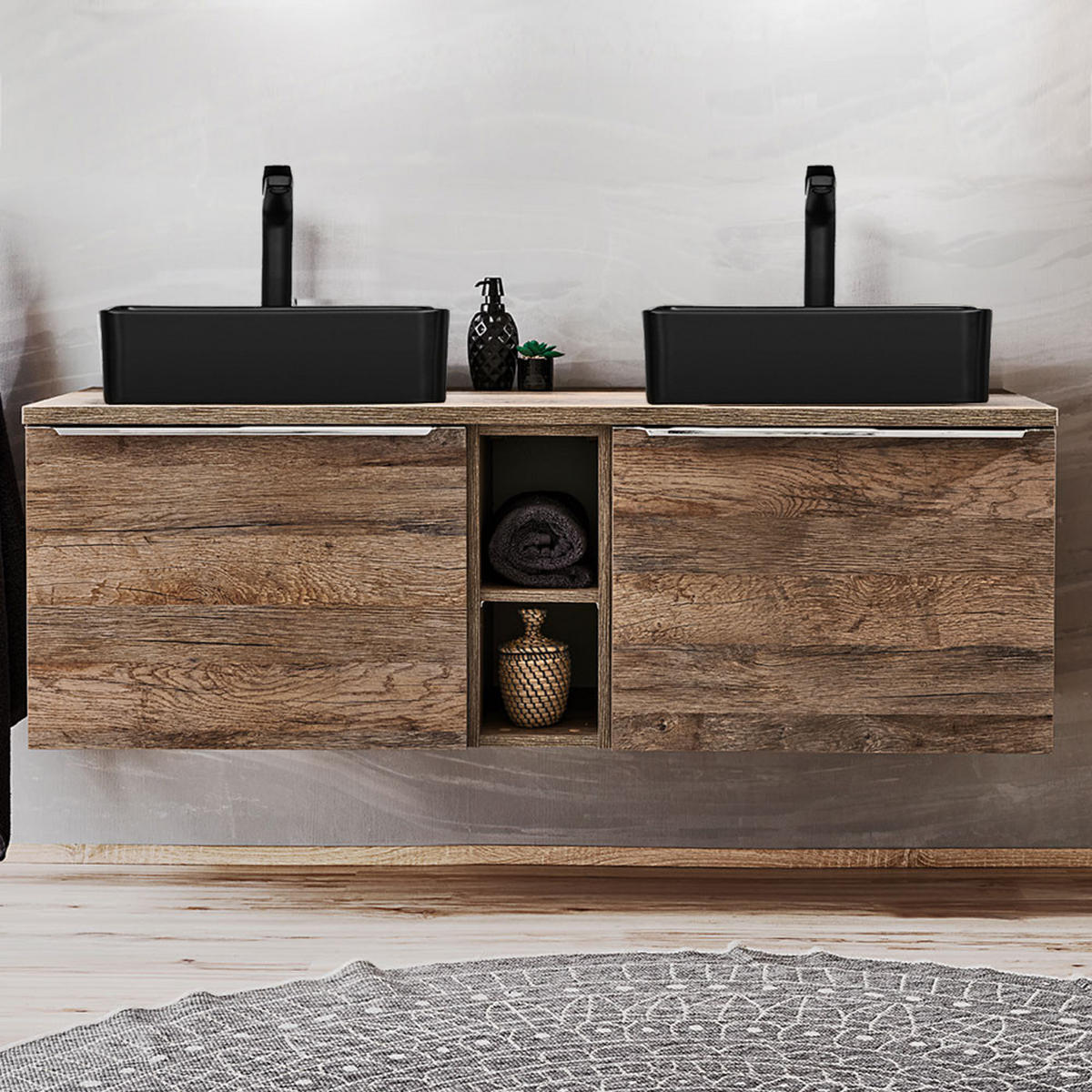 BADMÖBEL-SET 6-TLG. Puebla-56 - Braun, Holzwerkstoff (140/62/46cm) - Lomado