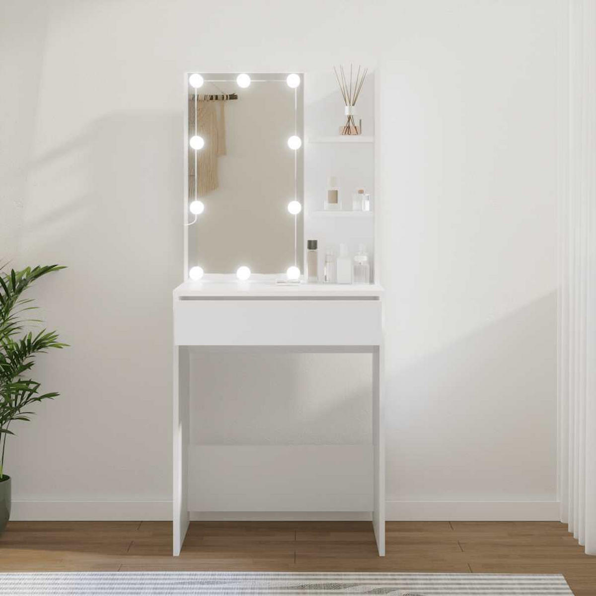 SCHMINKTISCH Mit Led Weiss 60/40/140 Cm - Weiß, Holzwerkstoff (40/140/60cm) - vidaXL
