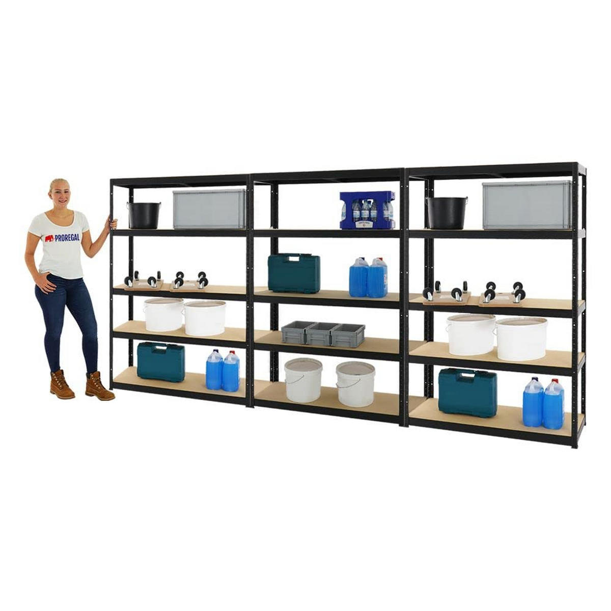 SCHWERLASTREGAL Big Elephant S 3er-Set mit 3x 180x120x45 cm Fachlast 250 kg Schwarz - Schwarz, Metall (360/180/45cm) - PROREGAL