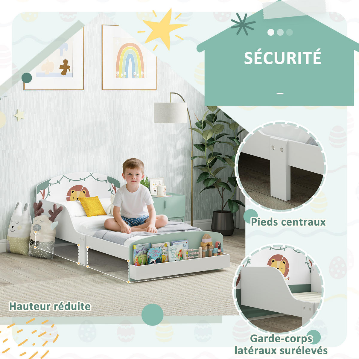 KINDERBETT 140x70 cm DE-14658 mit Schutzbügeln & Stauraum Grün - Grün, Holzwerkstoff (70/140cm) - ComfortXL