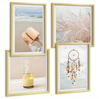 BILDER SET 4er Set - 50x50 cm & 40x60 cm Goldrahmen - Sommerlandschaften im Boho-Stil - Goldfarben, Kunststoff (50/50cm) - TULUP