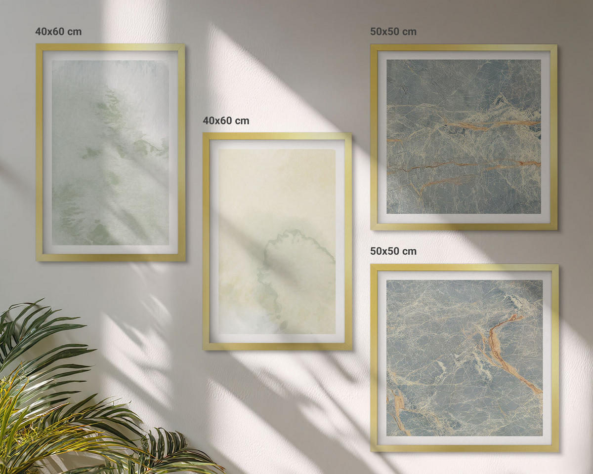 WANDBILDER 4er Set - 50x50 cm & 40x60 cm Goldrahmen - Pastellfarben auf Aquarellleinwand - Goldfarben, Kunststoff (50/50cm) - ArtPrintCave