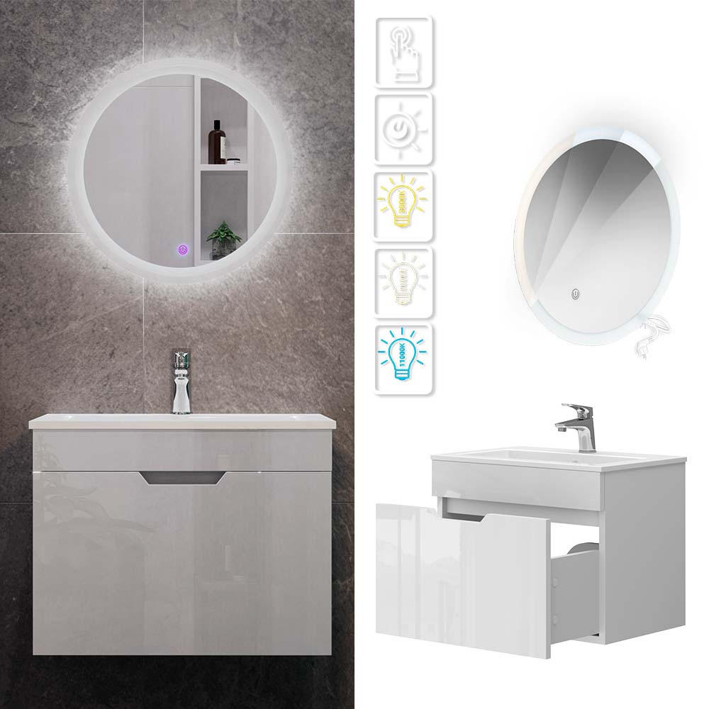 BADMÖBEL-SET Stefanie Weiß 3 Teile, mit Unterschrank 60 cm und Led Spiegel - Weiß, Holzwerkstoff (60/46.2/40cm) - Vicco