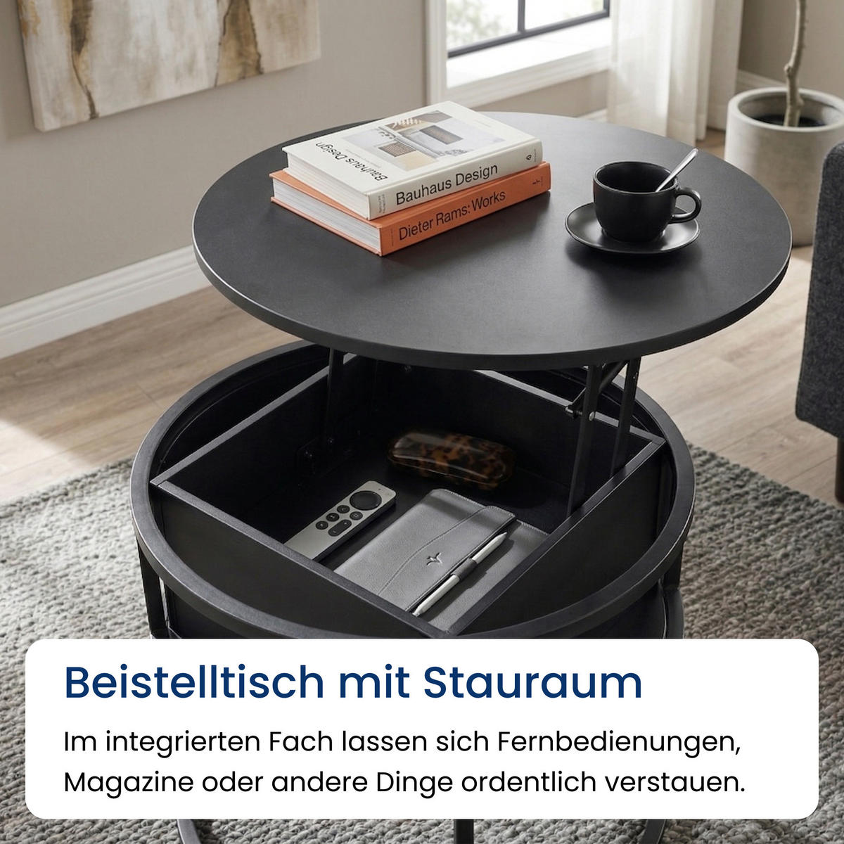 COUCHTISCH mit Klappdeckel in Schwarz - Schwarz, Metall (60/60/48cm) - Home Collective