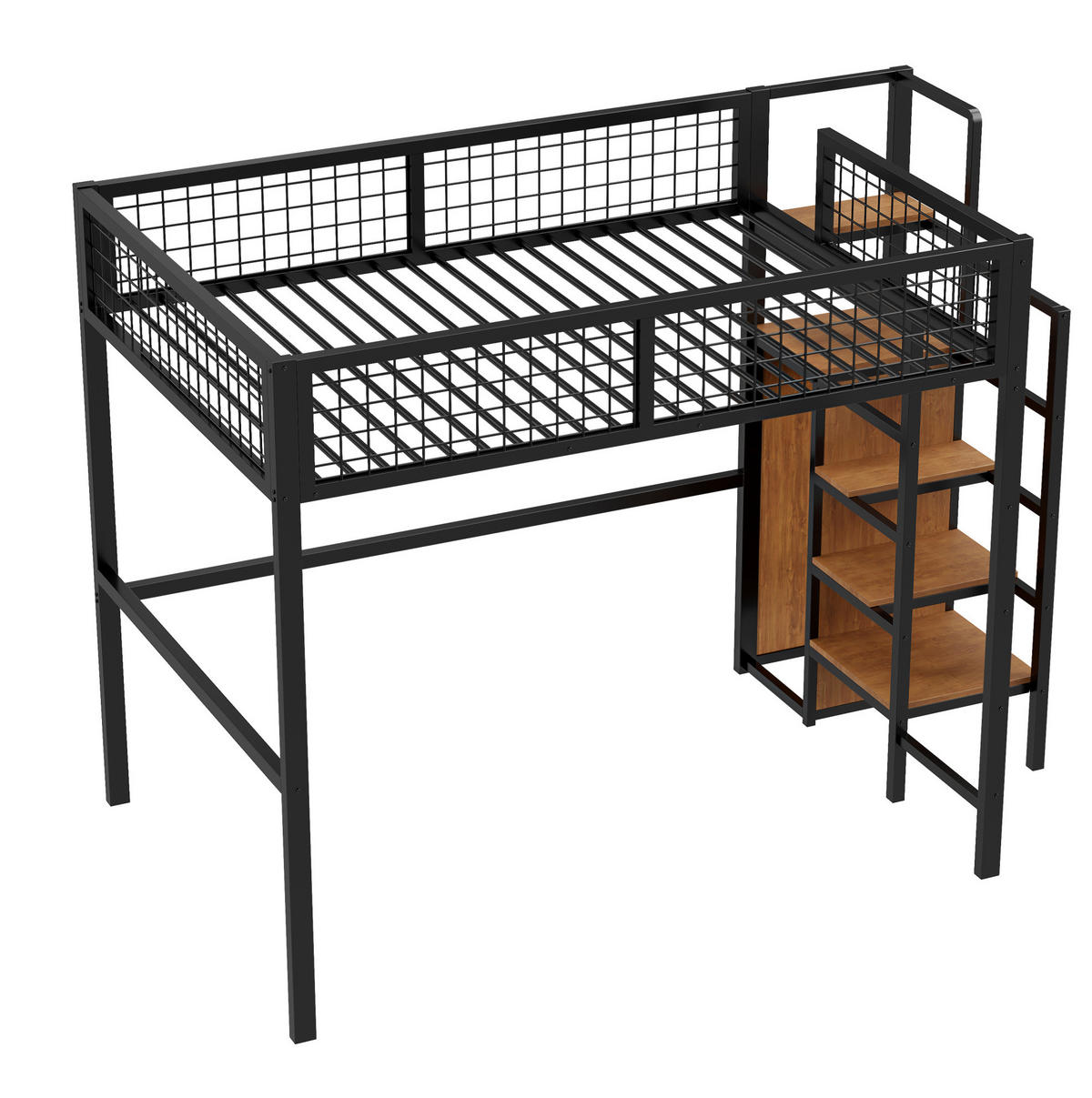 HOCHBETT 140/200 cm aus Metall mit Leiter, Kleiderschrank und Regal Schwarz - Schwarz, Metall (140/200cm) - Modenvie
