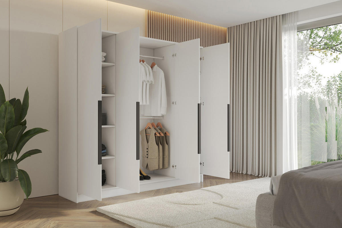 KLEIDERSCHRANK - PORTO - 200 - Weiß - Schwarz/Weiß, Holzwerkstoff (200/200/51cm) - ALTDECOR