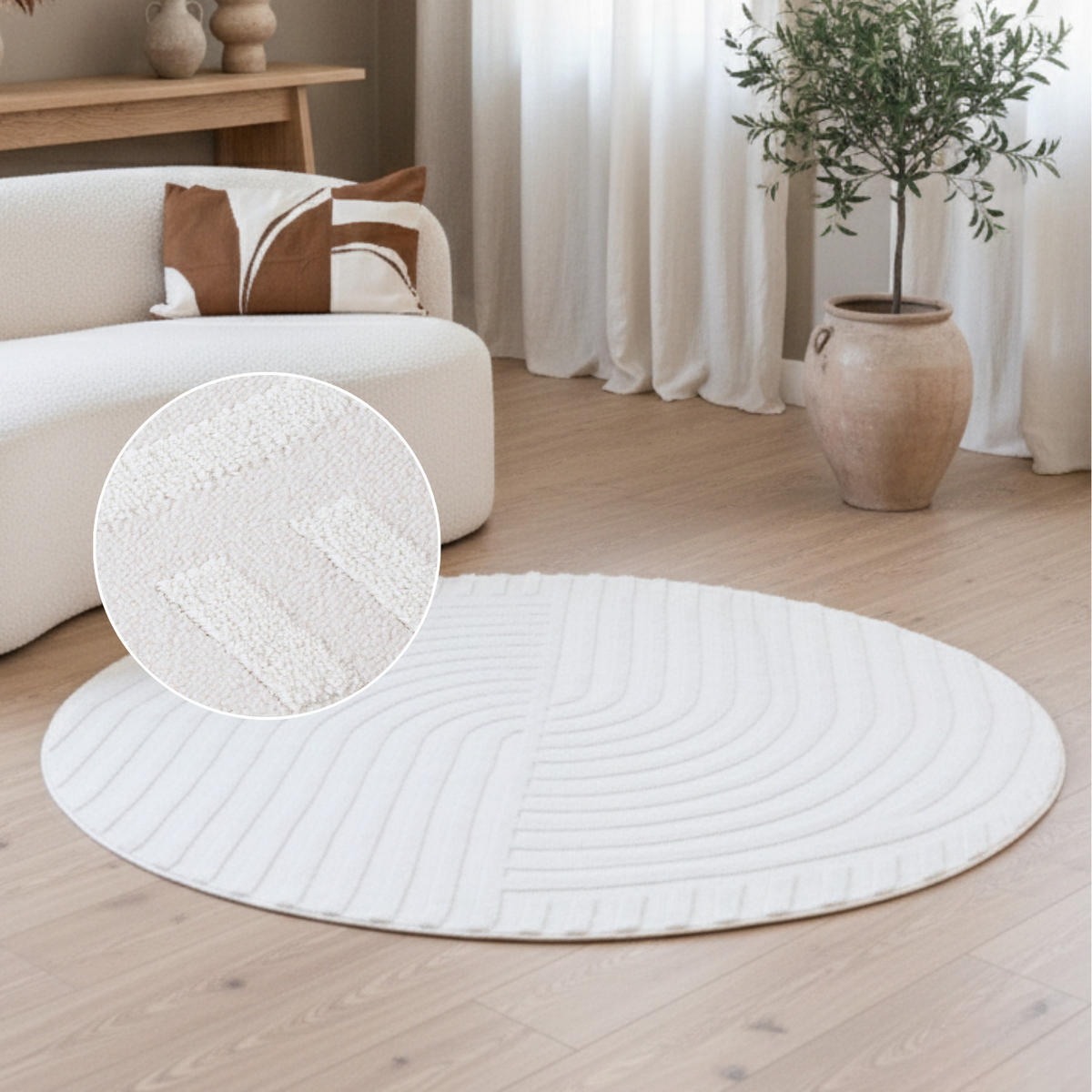 TEPPICH HYGGE Creme, rund 240/240 cm - Creme, Textil (240/240cm) - Tapiso