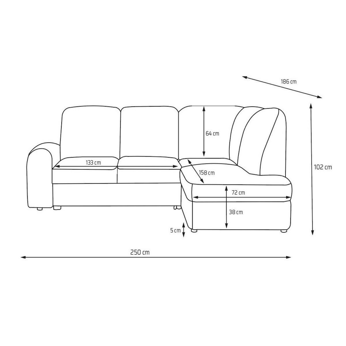 ECKSOFA VIBE L Rechts mit Schlaffunktion 129x205 Chenille Beige - Beige/Schwarz, Holz/Kunststoff (250/186cm) - Muffo