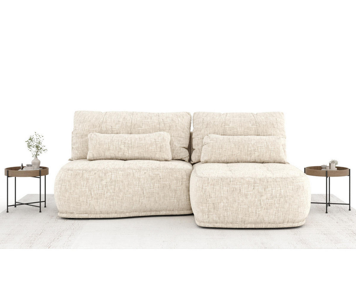 ECKSOFA MIT SCHLAFFUNKTION Batu Creme Webstoff - Beige/Creme, Holz/Holzwerkstoff (223/158cm) - Maison de Reve