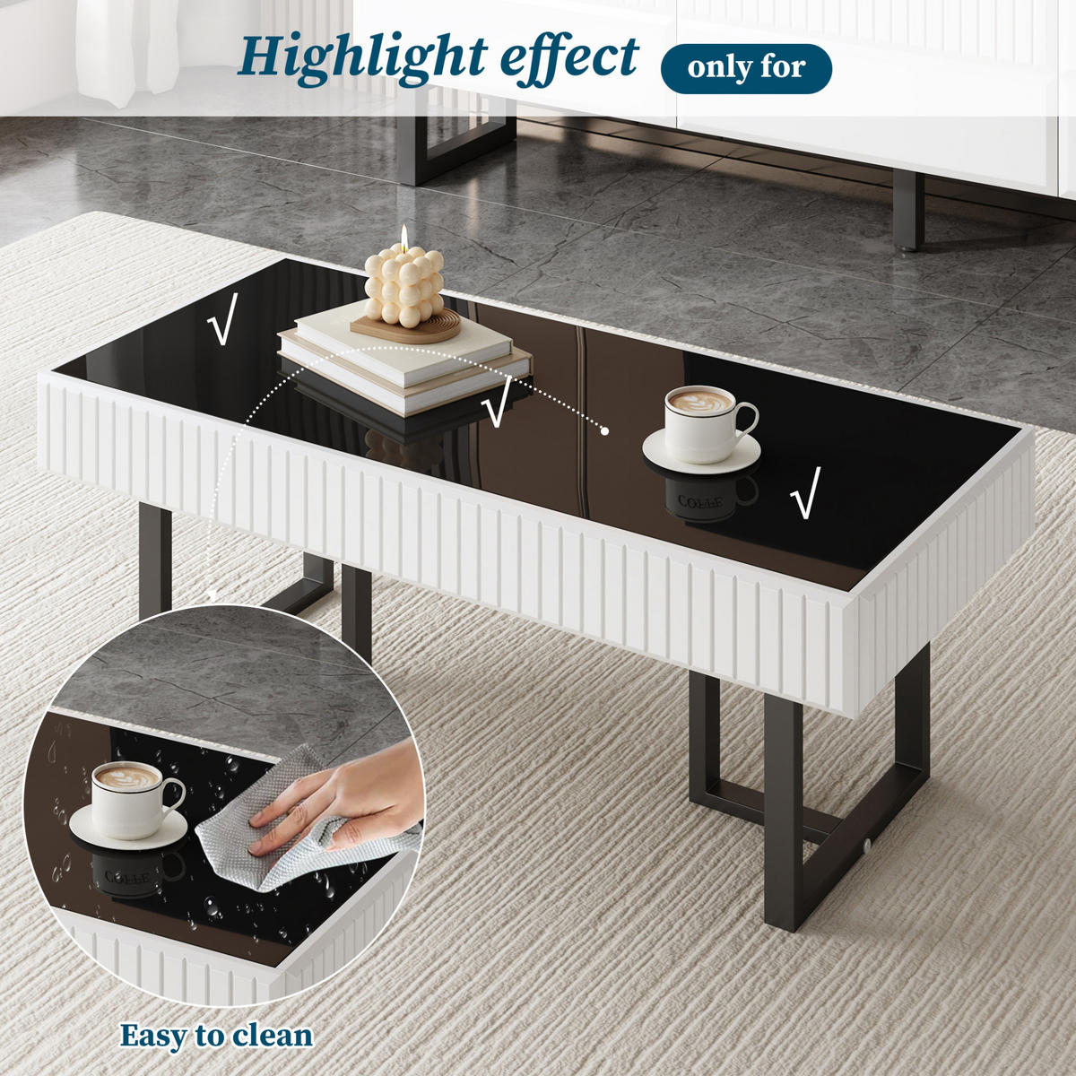 COUCHTISCH 110/50.5/41 cm in Schwarz-Weiß aus MDF und Spanplatte mit hochglänzender Tischplatte - Schwarz, Holzwerkstoff (110/50.5/41cm) - OKMYHOME