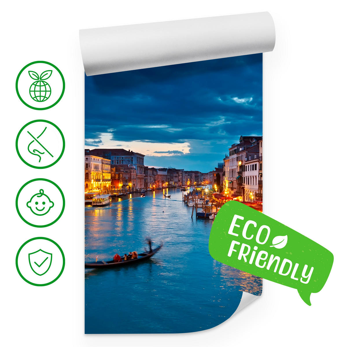 FOTOTAPETE für Büro Venezianischer Kanal Gondeln Abendstimmung Romantik 350x256 - Orange/Braun, Papier (350/256cm) - Muralo