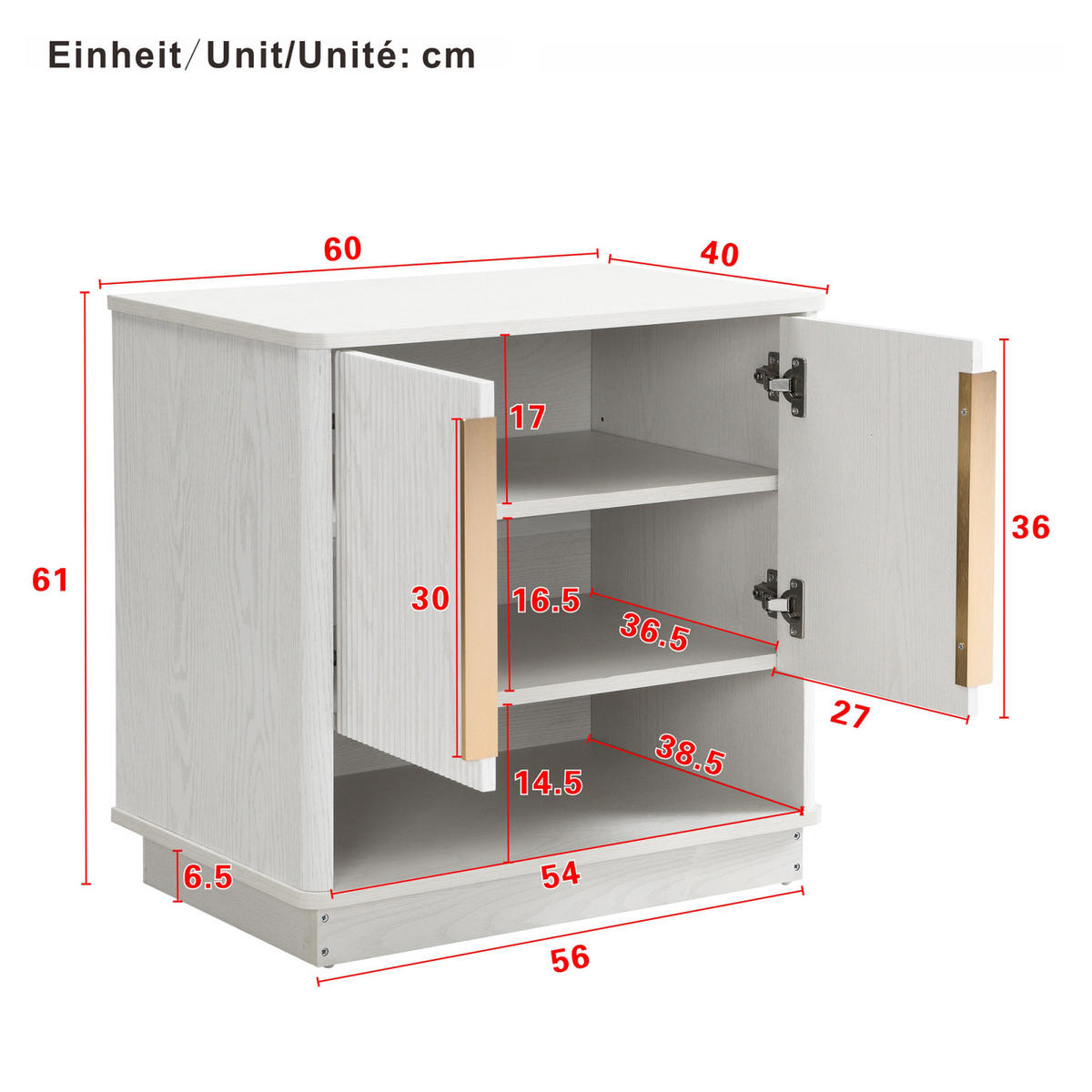 SCHUHSCHRANK Holzoptik mit 2 Türen und offenem Fach, Flurschrank für Diele - Weiß, Holz (60/61/40cm) - PARAFTA HOME