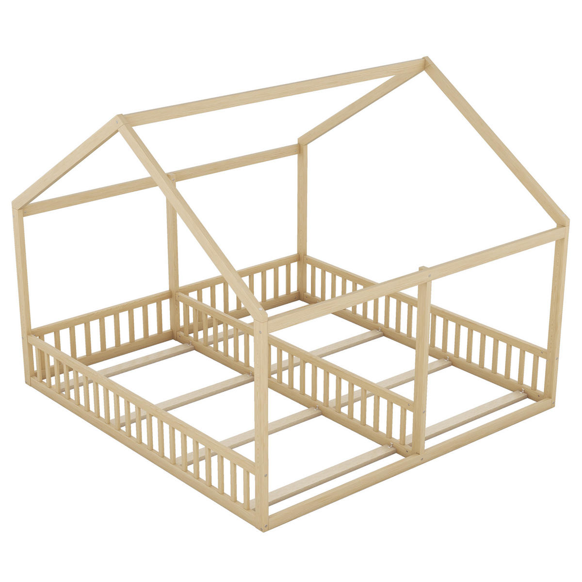KINDERBETT aus Kiefer 204x187x168 cm Natur 2-in-1 Hausbett mit Absturzsicherung und Mittelgeländer - Naturfarben, Holz (90/200cm) - Modfu
