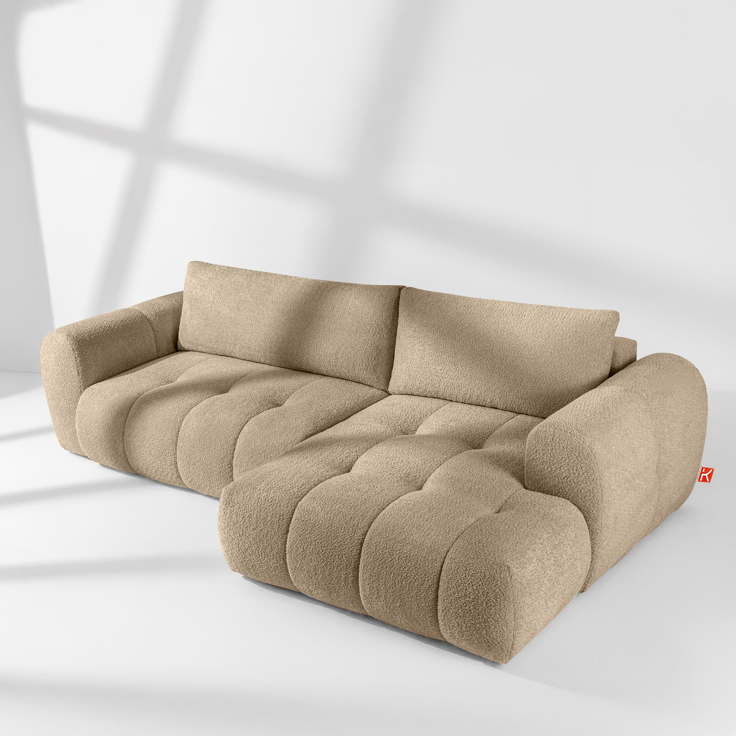 ECKSOFA RECHTS LIRA, Beige, Bouclé - Beige, Holz/Holzwerkstoff (295/112cm) - KONSIMO®