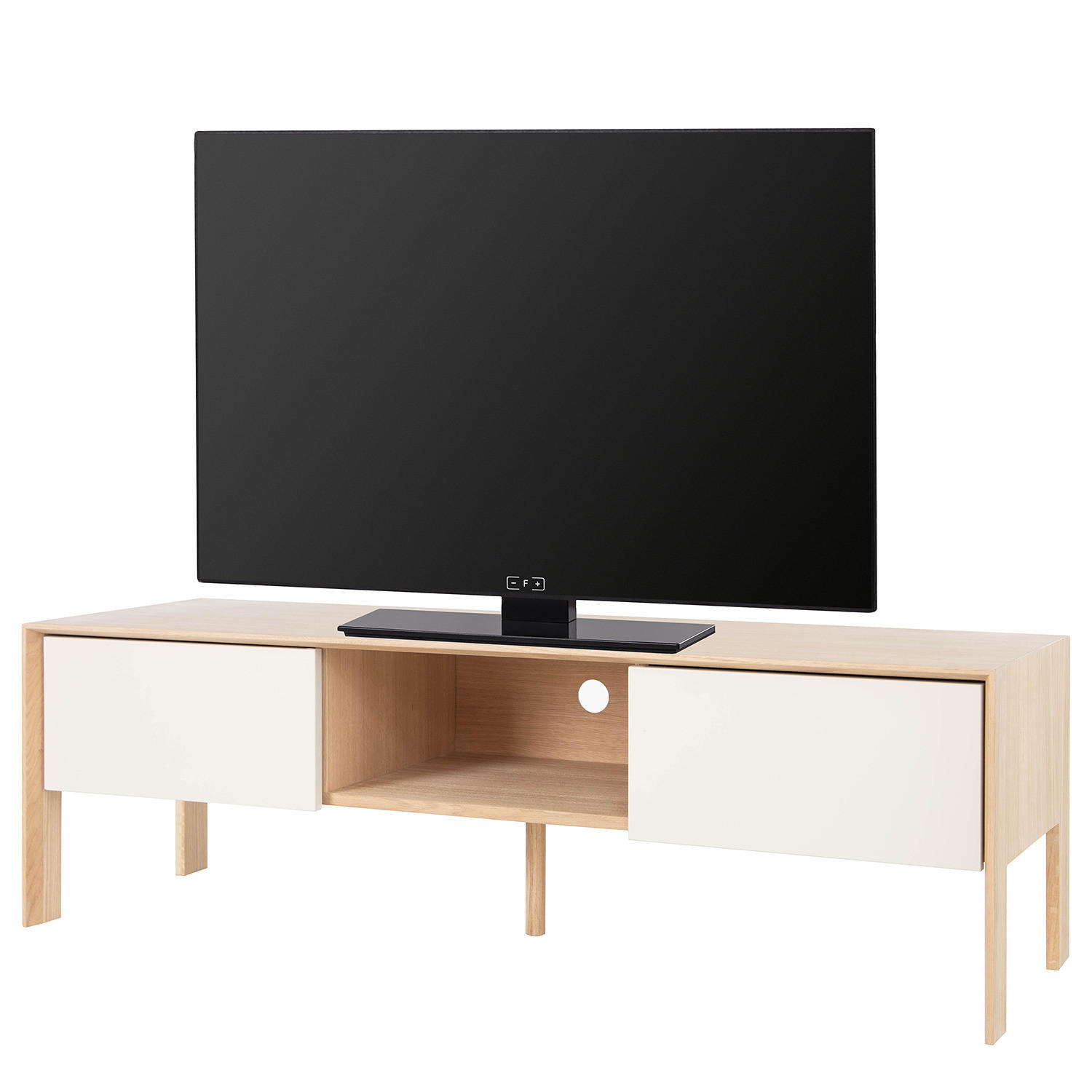 TV-LOWBOARD - Eiche teilmassiv - Mushroom Creme / Eiche Hell - Eichefarben/Creme, Holz/Holzwerkstoff (140/44/45cm) - home24
