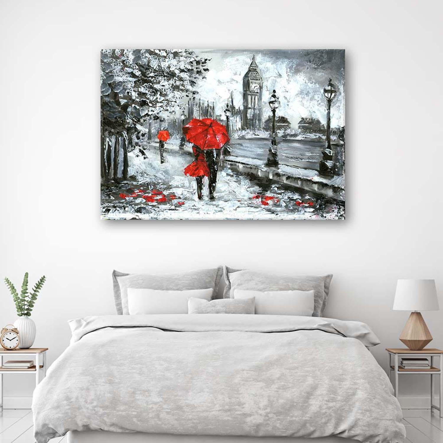 BILD Ein Spaziergang in London 100x70cm - Rot, Textil (100/70cm) - Feeby