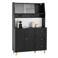 HIGHBOARD in Schwarz Barschrank mit Weinglashaltern und Schubladen für Esszimmer und Küche, B120/T40/H184 cm - Schwarz/Naturfarben, Glas/Holz (120/184/40cm) - STILVORA