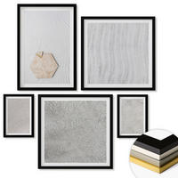 WANDBILDER 5er-Set - 50x50 cm & 20x30 cm & 40x60 cm Schwarzer Rahmen - Leichte Boho-Sandtexturen - Schwarz, Kunststoff (40/60cm) - ArtPrintCave
