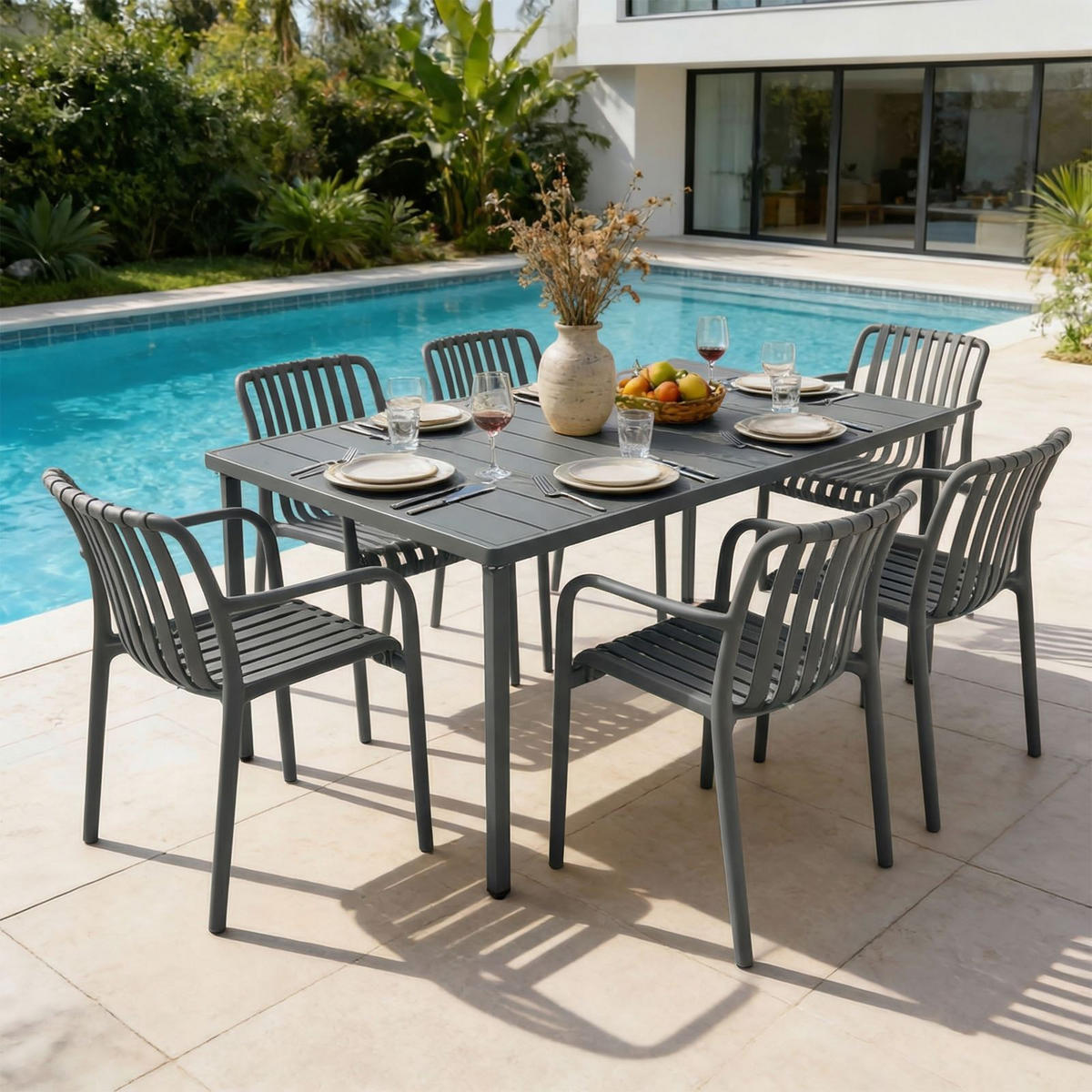 GARTENMÖBEL SET TULIPANO 7er Set grau - Grau, Metall - IDIMEX