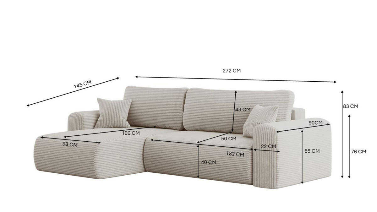 ECKSOFA Mit Schlaffunktion und Stauraum für Bettzeug Capri Stoff Poso Beige Links - Beige, Holz/Textil (145/272cm) - Kaiser Möbel